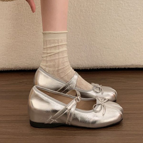 Inner heightened silver single shoes women's 2026 new spring and summer with skirts, Mary Jane small leather shoes, ballet style evening shoes