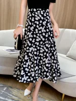 Small daisy floral skirt women's spring and summer, light and mature, foreign age, high-waisted skirt, fashionable and thin temperament, mermaid skirt