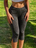 Women's Y2K Streetstyle Black Slim Cropped Pants with Side Slit Sweatpants for Fitness - Image 2