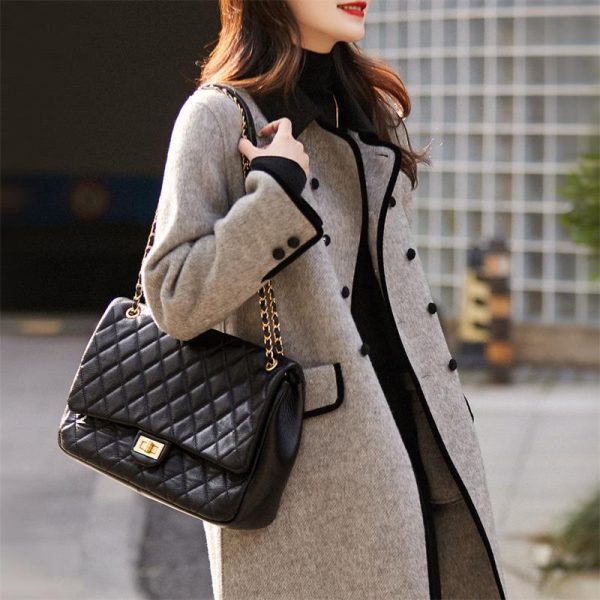 Autumn and winter Korean style new fashionable color-blocked collar jacket, women's wool coat, elegant casual versatile wool top for women