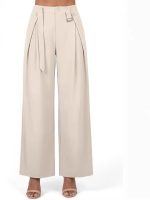 Amazon women's high-waisted wide-leg pants, business casual Palazzo pants, buttoned loose casual pants long pants - Image 5