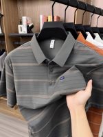 Jin Aman Ice Silk Cooling Collar Short-Sleeve Men's T-Shirt, 2026 Summer Striped Middle-aged Breathable Casual Dad Polo Shirt - Image 3