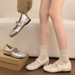 Soft leather version ~ 5cm inner height increase new Mary Jane girl cute bow ballerina shoes silver shoes - Image 5