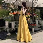 Seaside vacation yellow spaghetti strap dress, new French waist-cinching slimming wide-slung dress, summer long dress for women - Image 3