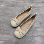 French bow with skirt, solid color outerwear loafers, 2025 summer new vintage shallow flat flats for women - Image 2