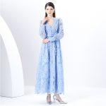 French high-end women's dress 2025 spring waist cinching heavy industry embroidered V-neck balloon sleeve single-breasted long skirt - Image 2