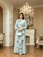 Cross-border new beaded embroidered V-neck robe dress, elegant and elegant banquet dress, long-sleeved, fashionable and loose - Image 2