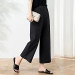 Pure cotton nine-point wide-leg pants for women, 2025 summer new loose slimming casual pants, thin high-waisted khaki pants - Image 4