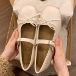 Soft leather version ~ 5cm inner height increase new Mary Jane girl cute bow ballerina shoes silver shoes - Image 2