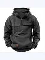 Cross-border autumn and winter new men's hooded solid color sweatshirt European and American youth sports multi-pocket patch sweatshirt jacket - Image 5