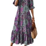 2025 Spring/Summer New European and American Amazon Independent Site WISH Cross-border Women's Print V-Neck Plus Size Dress - Image 5