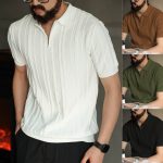 POLO shirt knitted shirt short sleeve men's lapel half zipper striped old money wind ice silk T-shirt summer cross-border factory wholesale