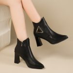 Boots 2025 Women's British Style Pointed Toe Women's Boots New High Heels Fall and Winter Thick Heeled Short Boots Fashionable and Versatile Women's - Image 2