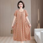 Middle-aged and elderly moms' cotton silk dresses, summer thin plus-size nightdresses, rayon loose mid-length pajamas - Image 4