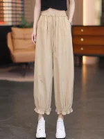 Summer thin fungus lace pants, high-waisted, loose, slimming, bloomers, casual, breathable, and versatile cropped flower bud pants - Image 3