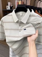 Jin Aman Ice Silk Cooling Collar Short-Sleeve Men's T-Shirt, 2026 Summer Striped Middle-aged Breathable Casual Dad Polo Shirt - Image 4