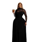 European and American cross-border women's clothing 2025 winter new long-sleeved stand-up collar slim fitted patchwork pleated long temperament dress - Image 5