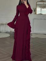 Cross-border Amazon 2026 new Temu European and beautiful women's elegant casual high-waisted solid color flared sleeve dress - Image 5