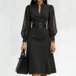 2026 spring/summer new European and American cross-border long-sleeve stand-neck waist-cinching long-sleeve denim dress - Image 3