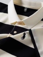 Factory direct sales 2026 new summer striped short sleeve casual trendy men's lapel embroidered T-shirt is fashionable and versatile - Image 4