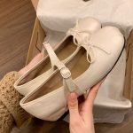 Soft leather version ~ 5cm inner height increase new Mary Jane girl cute bow ballerina shoes silver shoes - Image 3