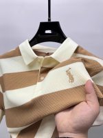 Factory direct sales 2026 new summer striped short sleeve casual trendy men's lapel embroidered T-shirt is fashionable and versatile - Image 3