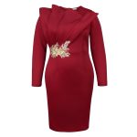 Cross-border personalized embroidery long sleeve evening dresses European and American style ruffled party midi skirt evening dresses - Image 5