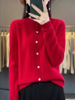 100% pure wool wheat ear cardigan for women, new autumn/winter loose outerwear knit top, lazy top