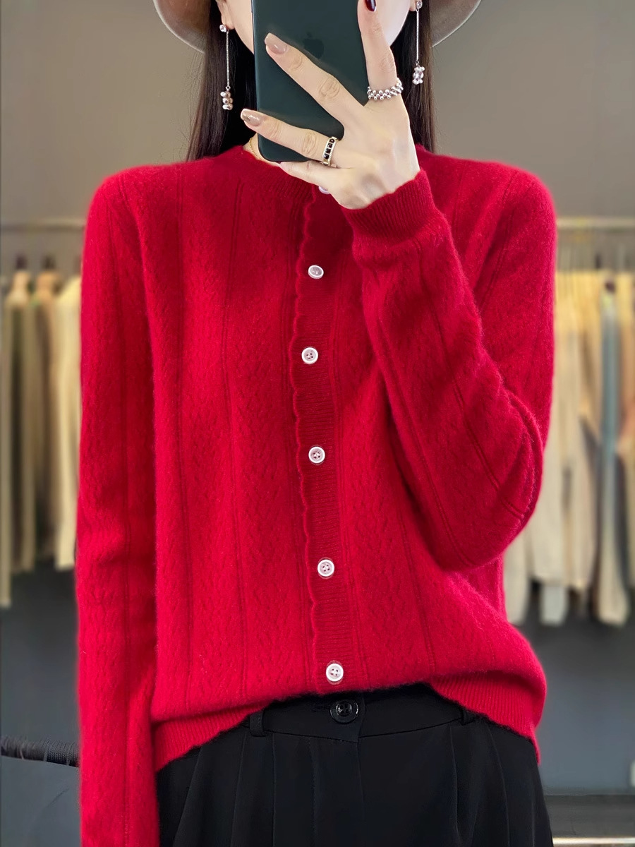 O1CN01YRB7r01gz9JazHlxh_2212306794212-0-cib.jpg 100% pure wool wheat ear cardigan for women, new autumn/winter loose outerwear knit top, lazy top - Image 1