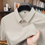 Foreign trade wholesale high-end seamless ice silk short-sleeve polo shirt men's summer solid color lapel breathable sweat-absorbent T-shirt - Image 2
