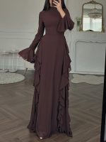 Cross-border Amazon 2026 new Temu European and beautiful women's elegant casual high-waisted solid color flared sleeve dress - Image 2