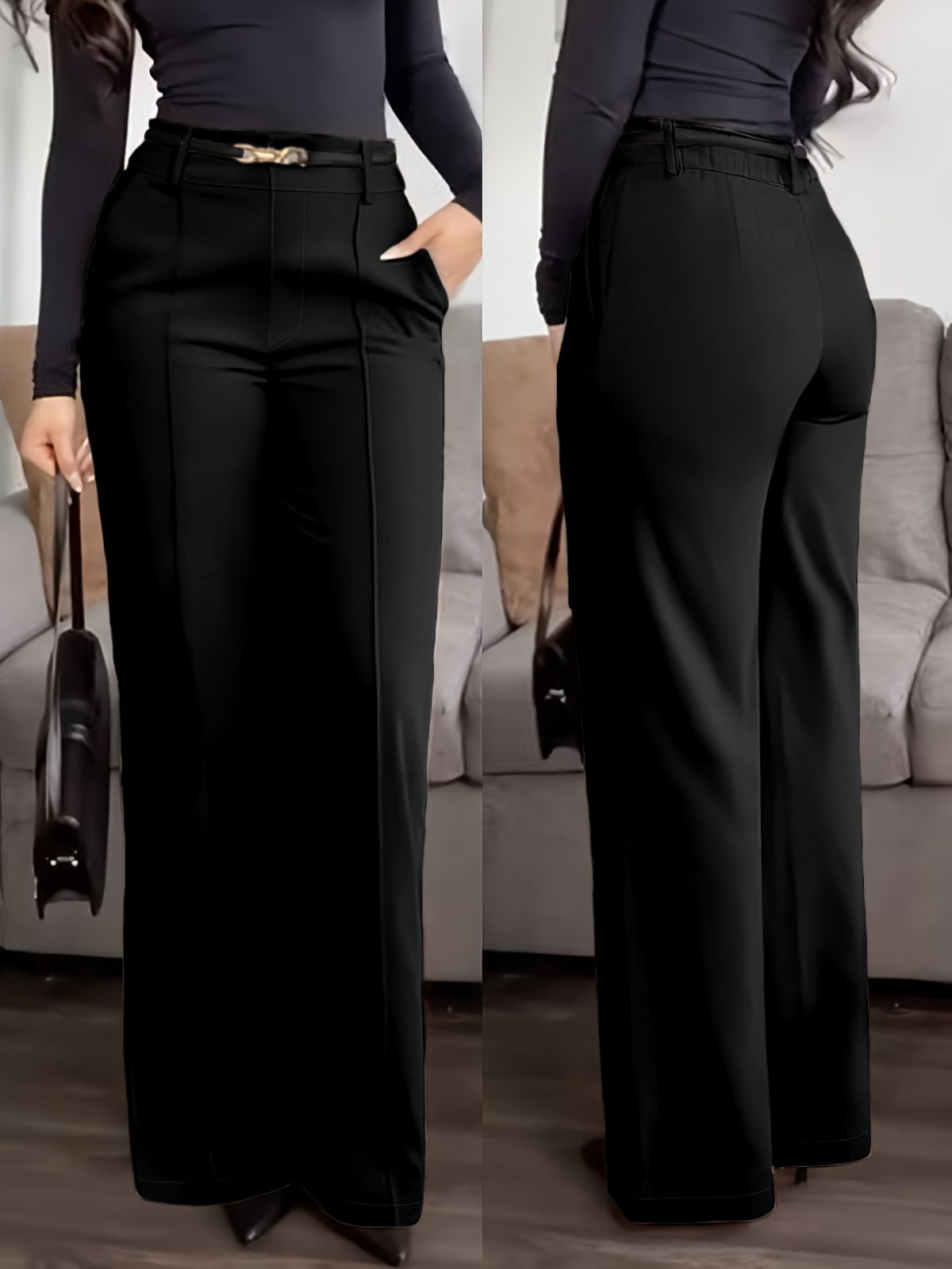 European and American cross-border new women's wholesale solid color pocket zipper suit pants, slimming professional commuter straight-leg pants - Image 2