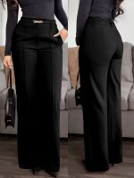 European and American cross-border new women's wholesale solid color pocket zipper suit pants, slimming professional commuter straight-leg pants - Image 2