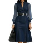 2026 spring/summer new European and American cross-border long-sleeve stand-neck waist-cinching long-sleeve denim dress - Image 5