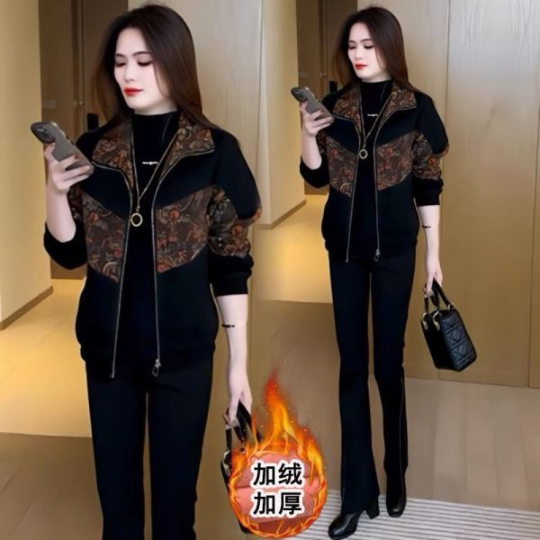 2025 winter new jacket women's long sleeve fashion temperament zipper jacket fleece warm mom top