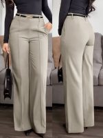European and American cross-border new women's wholesale solid color pocket zipper suit pants, slimming professional commuter straight-leg pants