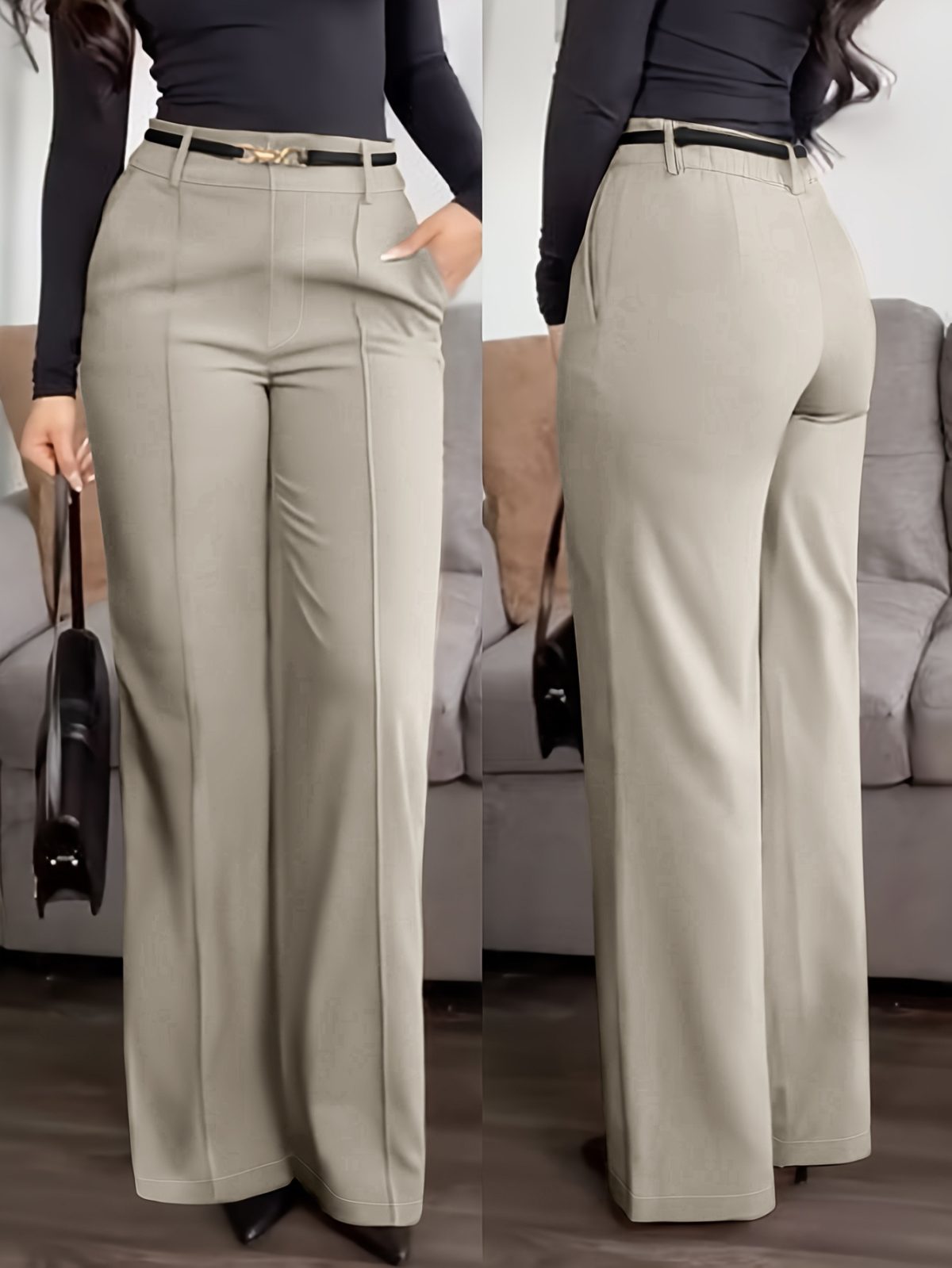European and American cross-border new women's wholesale solid color pocket zipper suit pants, slimming professional commuter straight-leg pants - Image 1