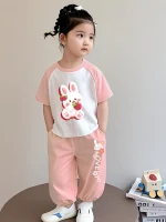Children's cotton summer suit girls' 2026 new baby girl goes out to fry the street short-sleeved casual sports two-piece set - Image 5