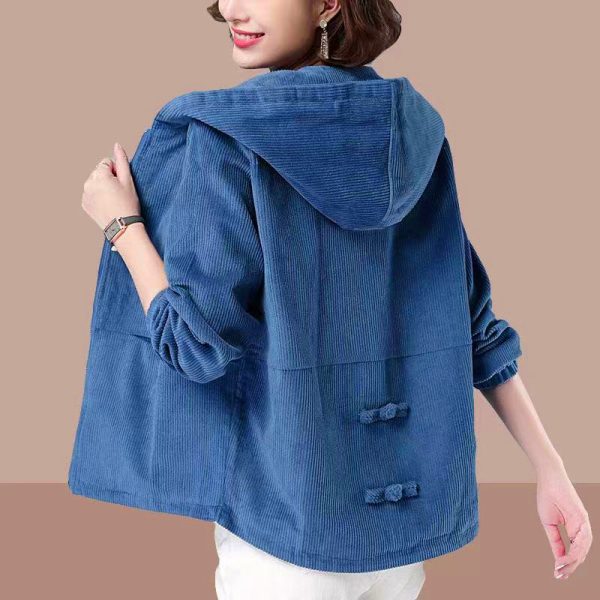 Corduroy women's short coat, Korean version loose, 2023 fall/winter plus-size slimming jacket, casual sweatshirt women