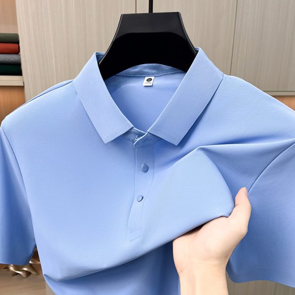 Foreign trade wholesale high-end seamless ice silk short-sleeve polo shirt men's summer solid color lapel breathable sweat-absorbent T-shirt