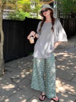 Summer cotton silk pants for outerwear, home pajama pants, nine-point vintage wide-leg straight-leg loose, cool long pants for women - Image 4