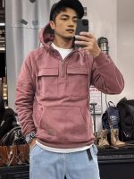 Cross-border autumn and winter new men's hooded solid color sweatshirt European and American youth sports multi-pocket patch sweatshirt jacket - Image 2
