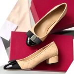 Feijia same low-heeled bow Mary Jane shoes 2025 spring and autumn shallow round toe grid color-blocking single shoes women's thick heels
