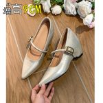 Petite women's shoes with 9cm inner height increase, early spring 2026 pointed toe straight buckle Mary Jane flats, gentle style shallow cut