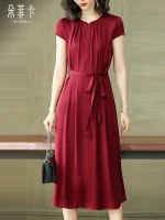 Heavy slimming red lace-up silk dress women's mid-length 2026 summer new mulberry silk skirt - Image 5