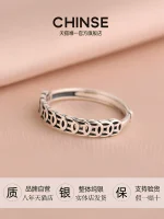 s925 sterling silver retro ring female lucky money gathering coin personality design simple niche opening transfer ring tide - Image 3