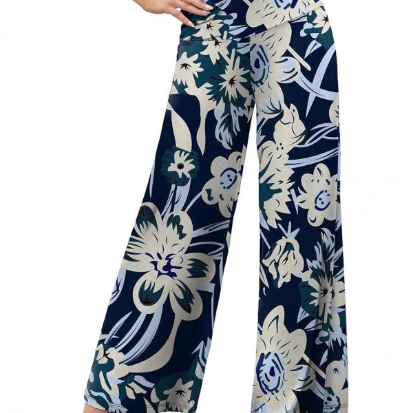 2026 Cross-border European and American Amazon women's stretch wide-leg casual pants, comfortable high-waist Palazzo women's pants
