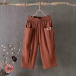 Cotton linen cropped pants women's summer loose plus size linen elastic waist small foot harem pants versatile slacks 8207 - Image 4