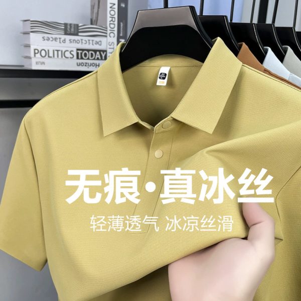 Cross-border foreign trade, high-end men's ice silk polo shirt, short sleeves, summer seamless collar, quick-drying t-shirt, men's clothes wholesale
