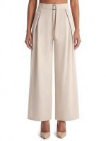 Amazon women's high-waisted wide-leg pants, business casual Palazzo pants, buttoned loose casual pants long pants - Image 2